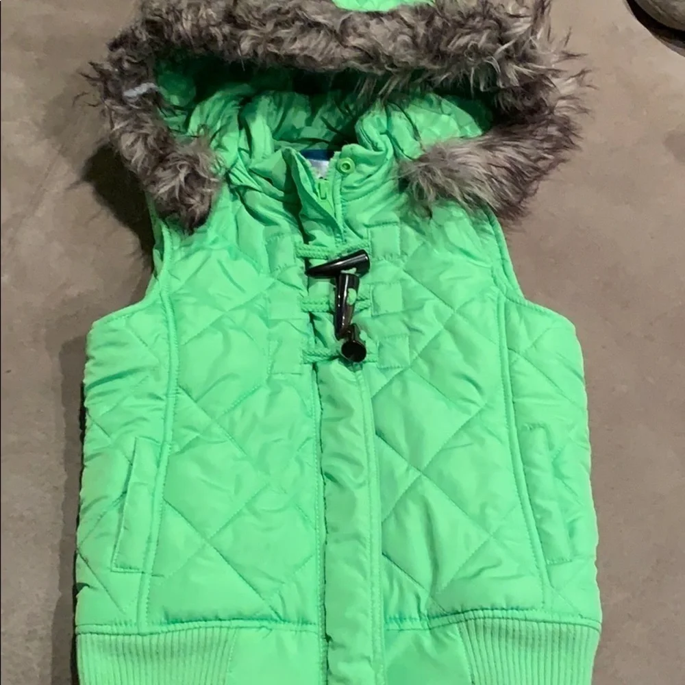 Justice brand lime hooded puffer vest